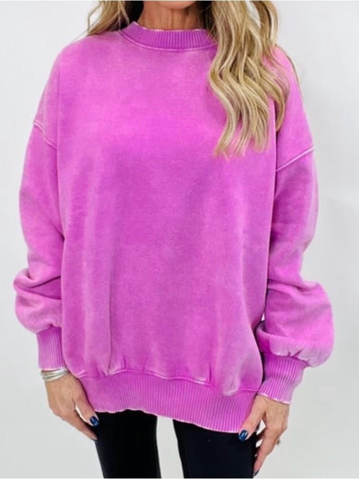 Zenana Outfitters Pink Oversized Crewneck Sweater
